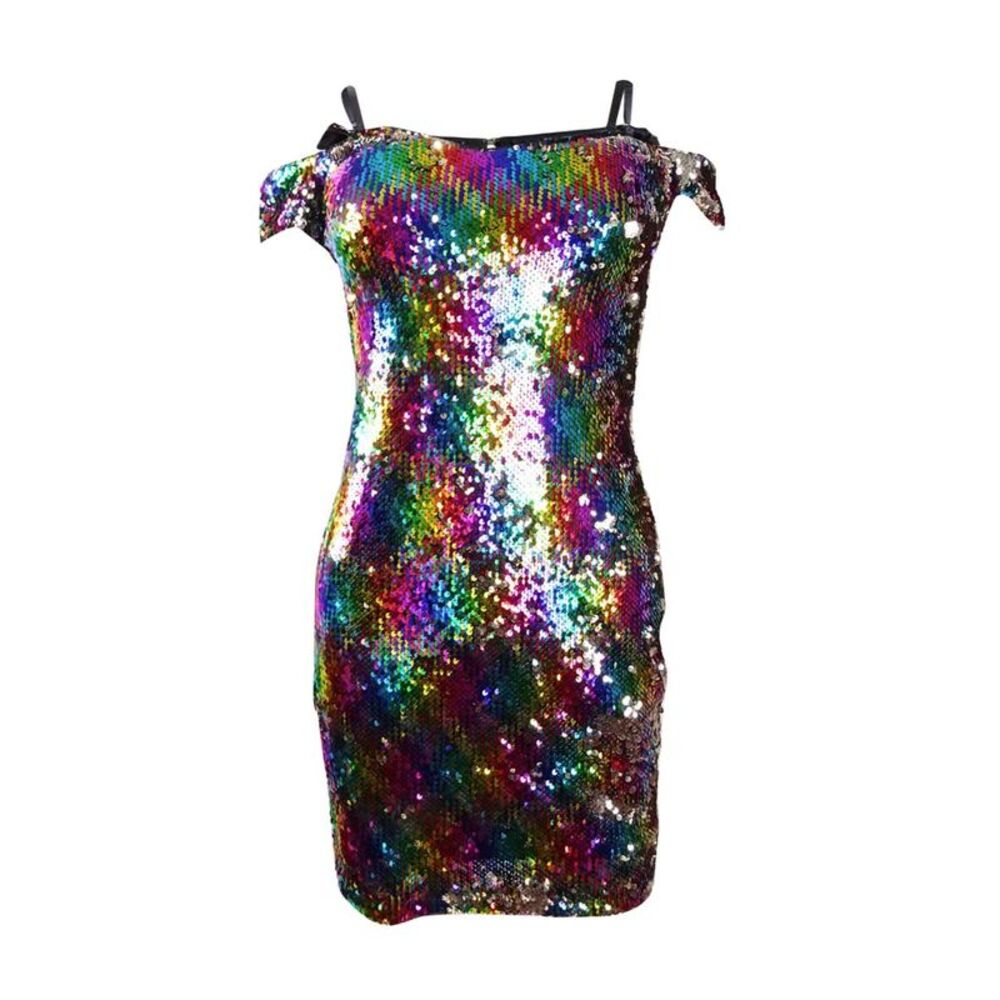 Guess Women's Off-The-Shoulder Sequined Shift Dress (0, Multi)